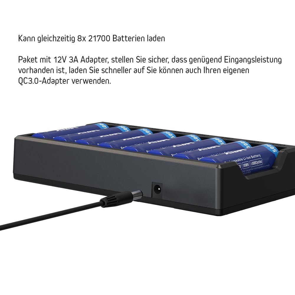 XTAR VC8 Plus - Cargador de batería y procesador 18650 para 8 baterías de iones de litio y NiMH, cargador de la UE y pantalla LCD