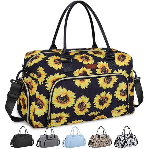 Image of Weekender Bags for Women, LEBFEO Gym Bag for Women with Shoes Compartment, Personal Item Travel Bag, Carry on Overnight Travel Duffel Bag, Hospital Bags for Labor and Delivery, sunflower