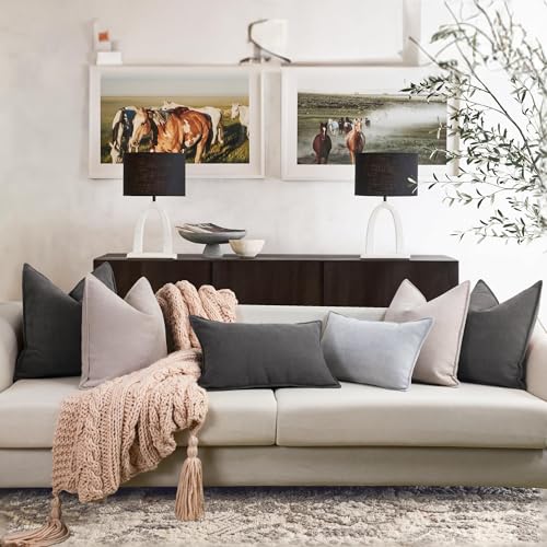 ZWJD Rustic Gray Pillow Covers 24x24 Set of 2 Chenille Throw Pillow Covers with Elegant Design Soft and Luxurious Decorative Throw Pillows for Couch, Bed, and Home Decor