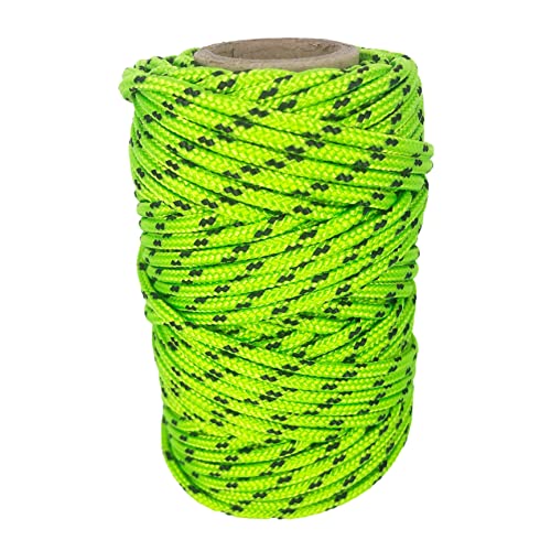 Cordón de Poliéster 3mm * 25m. Fabricado en España. para Manualidades, Aire Libre, Exteriores, Jardín y Bricolaje. VerdeFlúor con Negro