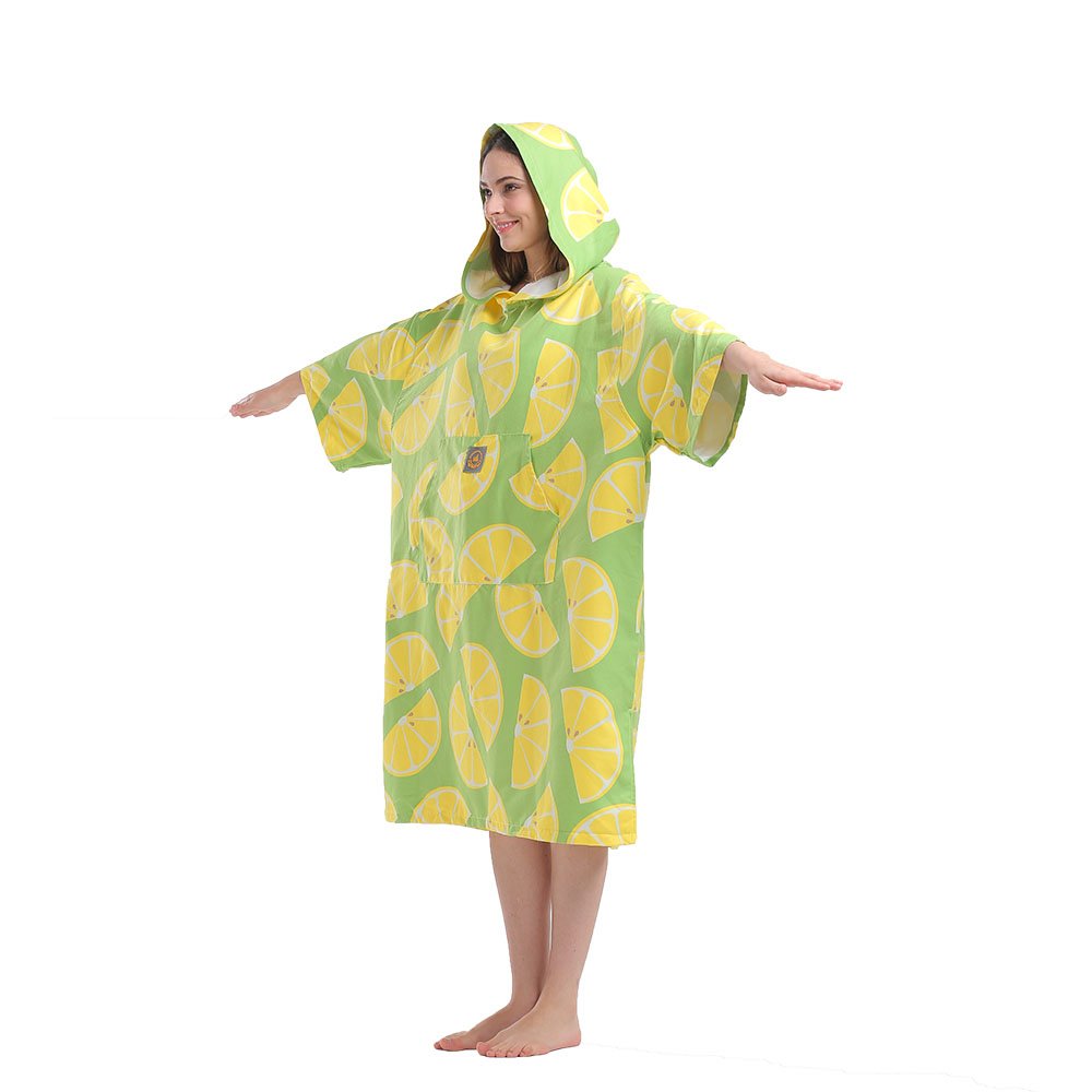 Bata cambiadora de microfibra Poncho de surf: toalla de natación colorida de secado rápido con capucha - Toalla de baño para piscina y playa para natación, surf (limón) 4