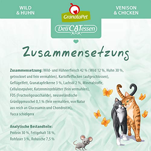 GranataPet DeliCatessen Wild & Huhn Adult, Trockenfutter für Katzen, schmackhaftes Katzenfutter, Alleinfuttermittel ohne Getreide & ohne Zuckerzusätze, 300 g