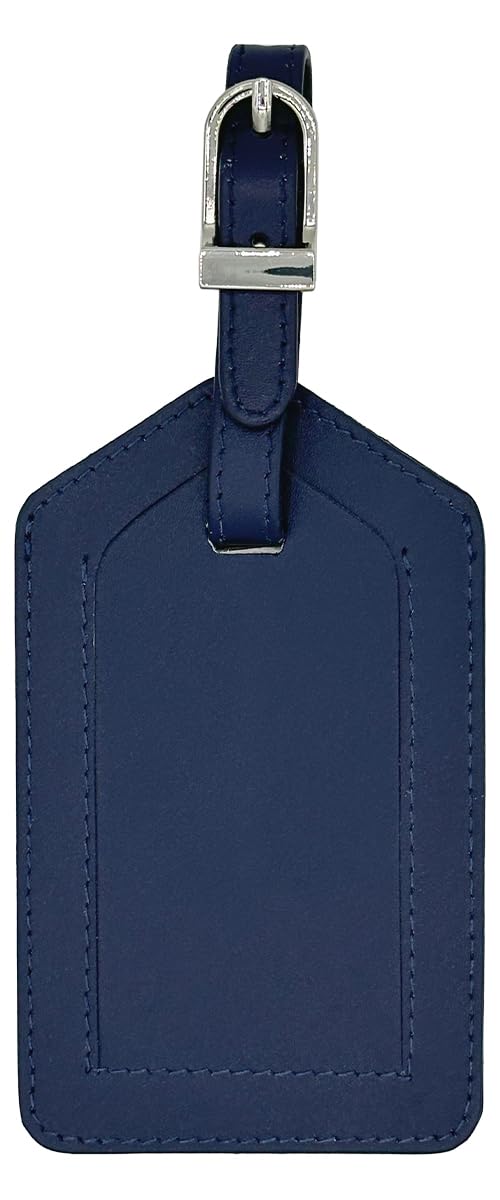 Navy Genuine Top Grain Leather Luggage Tag