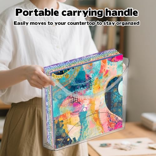 Image of Rainmae 4 Pack Scrapbook Paper Storage Organizer with Handle Plastic Scrapbook Storage Bin Holds 12x12 Inch Craft Papers Books, Vinyl Sheets, Cardstocks for Home Office Garage Tabletop Organization