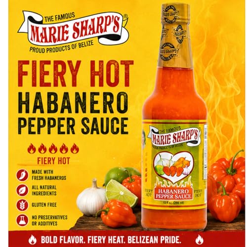 Image of Marie Sharp's Fiery Hot Habanero Pepper Sauce, 10 oz - Extra Hot Belizean Hot Sauce with Intense Heat & Flavor - All-Natural, Gluten-Free (Pack of 2)