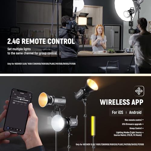 Image of NEEWER FS230 230W COB Video Light 2.4G /APP Control, 110000lux /1m 5600K Daylight Bowens Mount Photography Continuous Output Lighting for Video Recording, Silent Fan, 9 Scenes 4 Dimming Types CRI97+