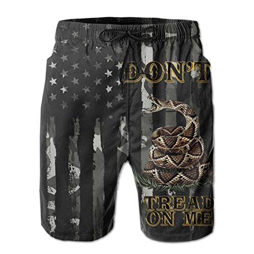 Big Boys Swim Trunks, Camo American Flag and Gadsden Flag Don't Tread Snake On with Me Beach Shorts Quick Dry Beachwear Pants 3D Printed Drawstring Beach Pants with Pockets Mesh Lining XL