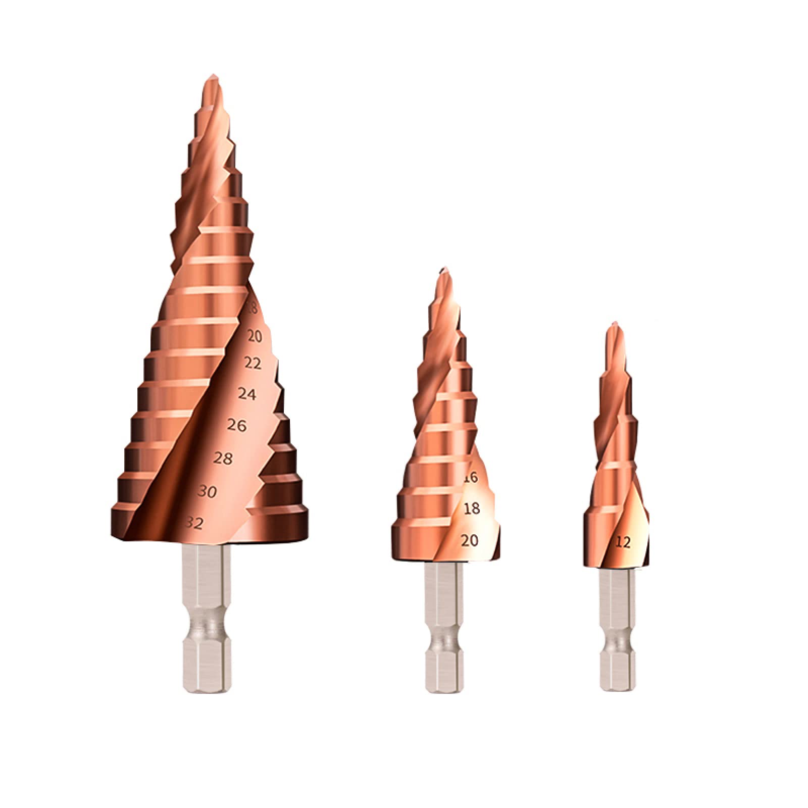 Wiertła Wiertło stożkowe stopniowe 1/4 chwyt TiCN wiertło stopniowe 4-12/20/32mm wycinak otworów narzędzie do wiercenia w metalu, 4-12mm(3pcs set)