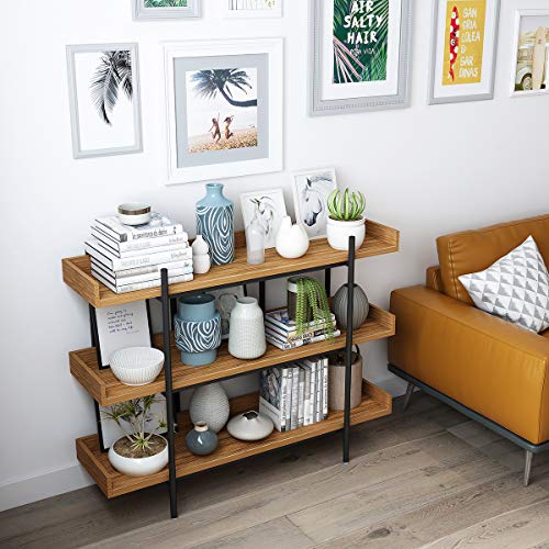 DEWEL Industrial Bookshelf Open Bookcase Storage Rack Metal and Wood Bookcase 36.2\'\' Bookcase Furniture Standing Storage Shelf Units for Home Office - Thumbnail 3