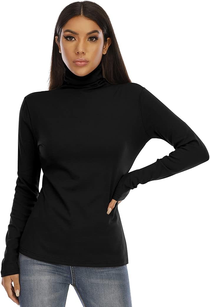 RightPerson Women's Basic Long Sleeve Turtleneck T-Shirt Solid Slim Soft Cotton Tops