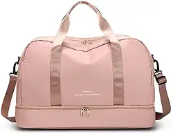 Bolsa de Viagem com Compartimento para Sapatos, Cinza e Rosa, Alça Transversal, Mala Esportiva para Academia e Viagens (Rosa)