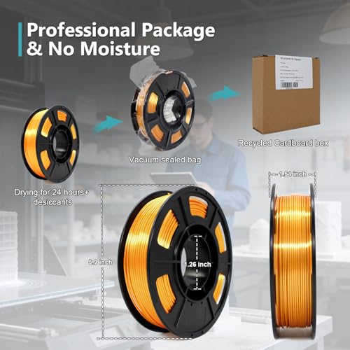 Image of Silk PLA Filament 1.75mm Gold 250g, Shiny 3D Printer Filament Dimensional Accuracy + /- 0.02mm, 250g Spool Fits for Most FDM 3D Printers