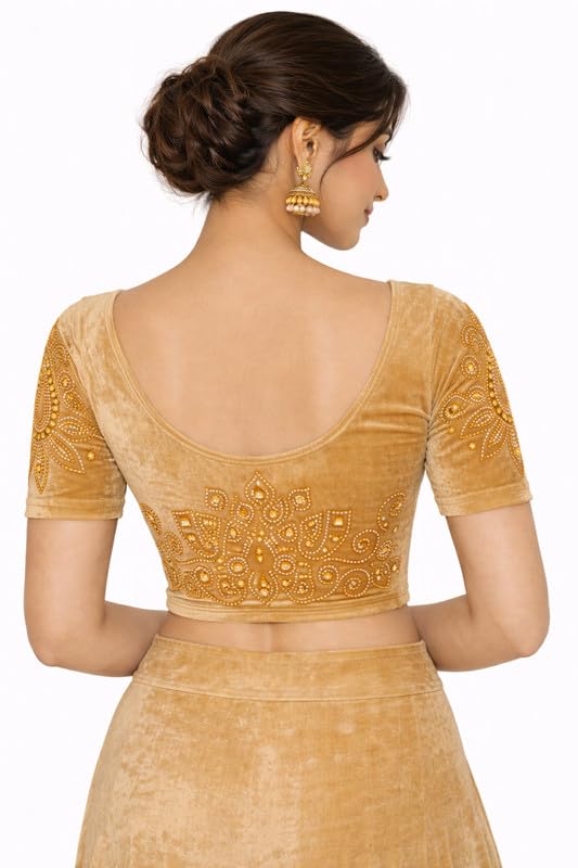 Blouses for Women Readymade Stylish Golden Stone Work on Stretchable Soft Velvet Blouse for Saree Designer Comfer fit Latest Trendy Design-picture-24