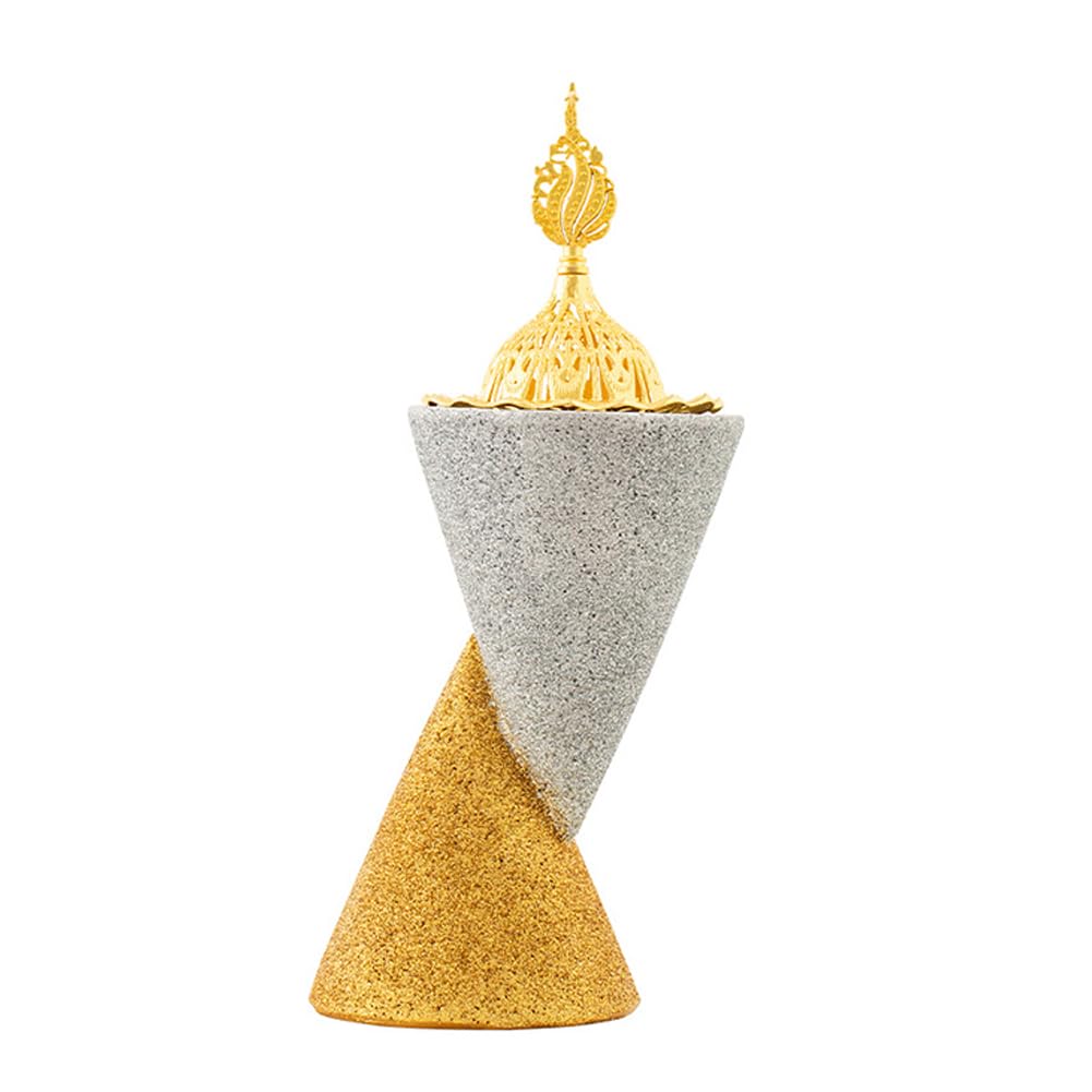 Handheld Frankincense Resin Incense Burner Cone Shape Ornament Censers Incenses Holder Aromatherapy Furnace for Yoga Spa Meditation Office Home Decor (Sequins White)