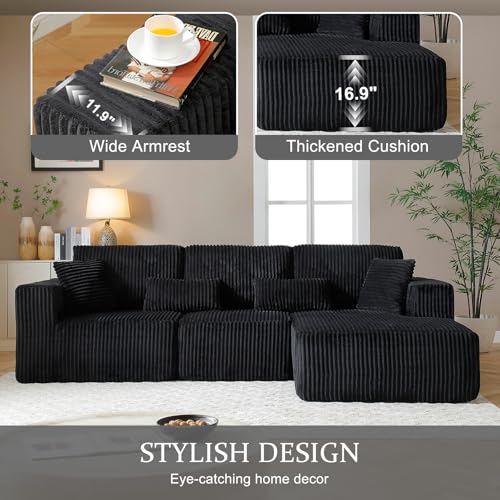 Image of 108 inch Boneless Couch for Living Room, L Shaped Modular Sectional Sofa