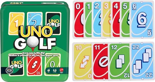 Image of Mattel Games UNO Golf Card Game with Storage Tin | Score Low to Win Big for Kids, Teens & Family Game Night, Ages 7+, 2-10 Players (Amazon Exclusive)