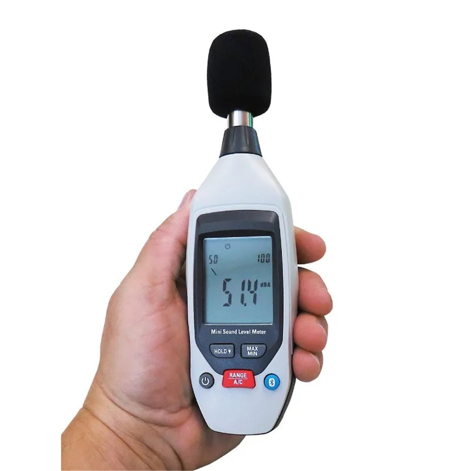 Medidor Decibelios, Medidor científico de decibelios con Bluetooth, medidor de nivel de sonido de 35 a 130 dB, medidor de presión sonora (SPL) ponderado por aire acondicionado, rango dual, máx./mín.