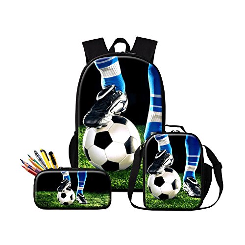 Football Printed School Backpack for Boys Teenager Bookbag Cooler Bag