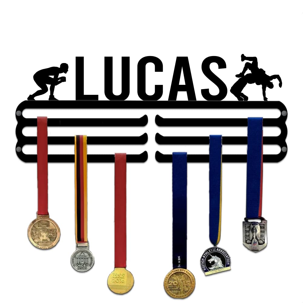 Personalized Sports Medal Wall Hangers with Name, Award Plaque Hanger for Boys Custom Metal Medal Sports Sign Display Holder