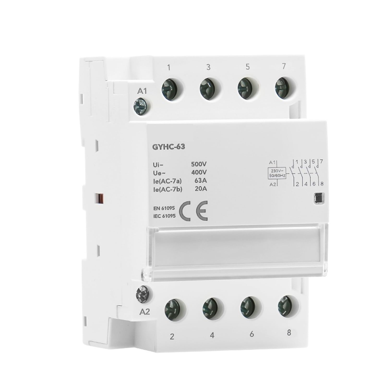 Modulares AC-Schütz 2P 4P 25A 63A 2NO oder 4NO oder 2NC2NO 220V/230V 50/60HZ DIN-Schiene Haushaltsschütztyp(4P 63A 2NO2NC)