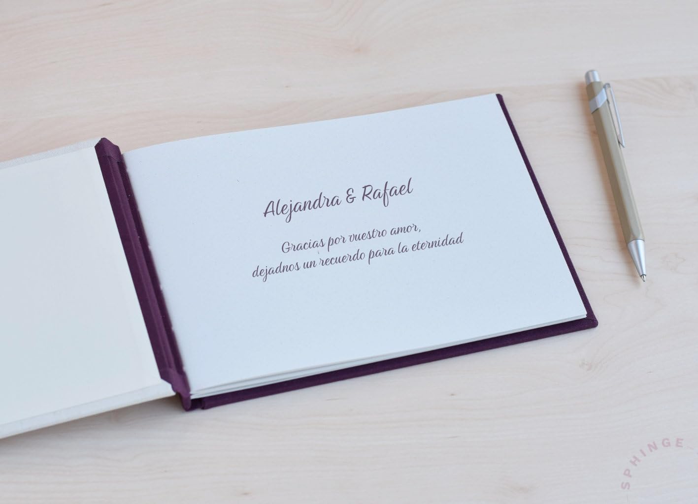 Sphinge Libro de firmas Personalizado para Bodas | Portada + 1ª Página Tapa Dura A5 o A4 | 40 Hojas 80 páginas Papel Blanco 120g | Libro de Invitados Testigos