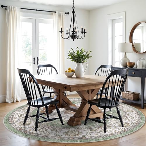 RUUGME Washable 6round Area Rugs - Large Boho Rugs for Living Room Stain Resistant Carpet Vintage Tribal Rugs for Bedroom Kitchen with Non Slip Backing Home Decor Floor Decoration Mat 6ft Sage