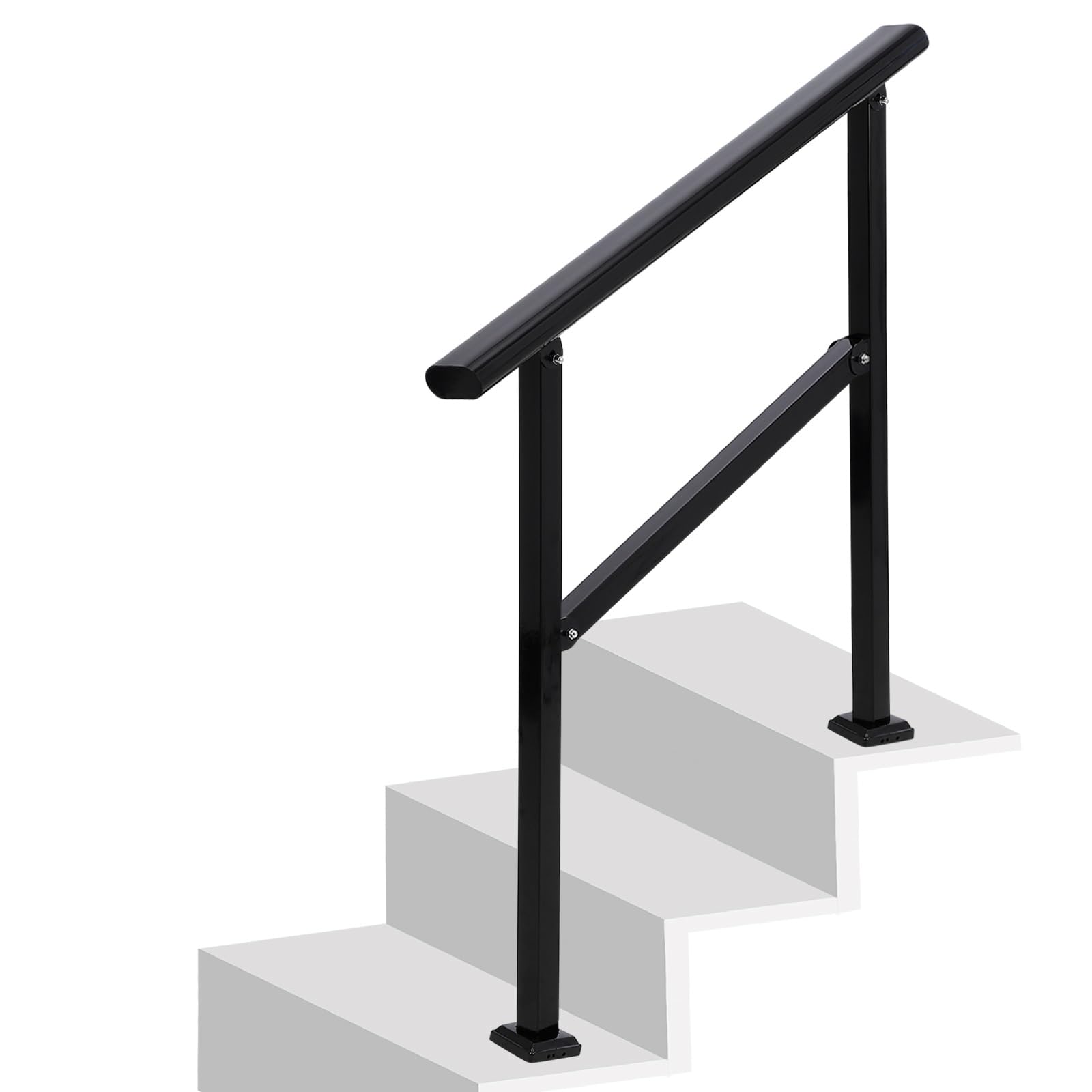 Outdoor Handrails Fits 1 to 3 Steps,Adjustable Height Stair Handrail 35"X 38",Integrated Design at Handrail,Staircase Handrail for Outdoor and Indoor Concrete, Porch, Mixed, Step,Brick Step