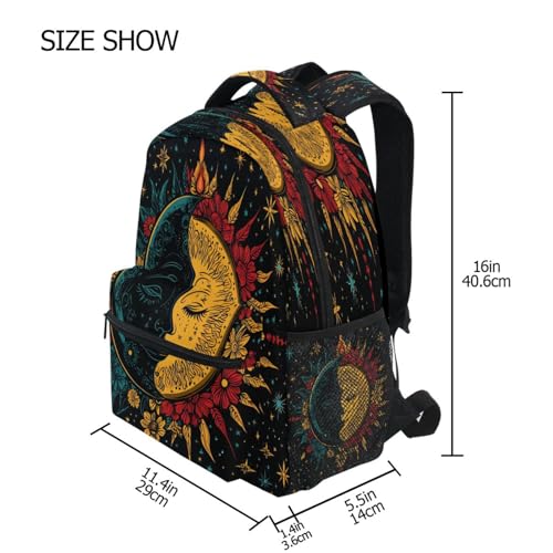 Moon Sun Star Black Backpack for School Boys Girls Adults Kids Bookbag Laptop Bag 18L4