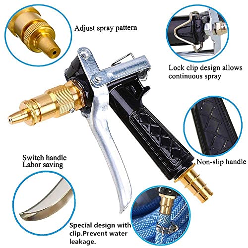 Image of High Pressure Garden Hose Nozzle | Adjustable Twist Water Spray Wand with Brass Connector | Heavy Duty Leakproof Metal Power Washer Nozzle for Car Wash, Gardening, Pet Shower & Home Cleaning