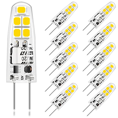 Anmossi G4 LED Lampor,Kallvit 6000K,2W LED Glödlampor, Motsvarande 20W Halogenlampa, AC/DC12V,200Lm, ej Dimbar, Ingen Flimmer, G4 LED-Energisparlampa (10st)