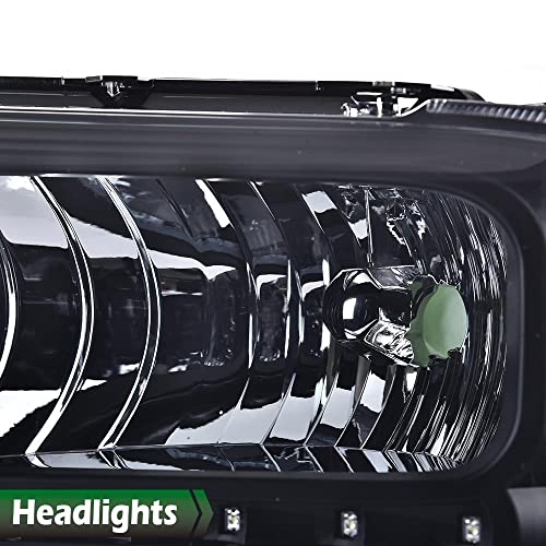 Image of GRAND ORANGE LED DRL Headlights Assembly, Compatible with 2005 2006 2007 Ford F250 F350 F450 F550 Super Duty bumper Headlamp, Amber Corner Headlight(Smoky lens Black Housing Amber Reflector)