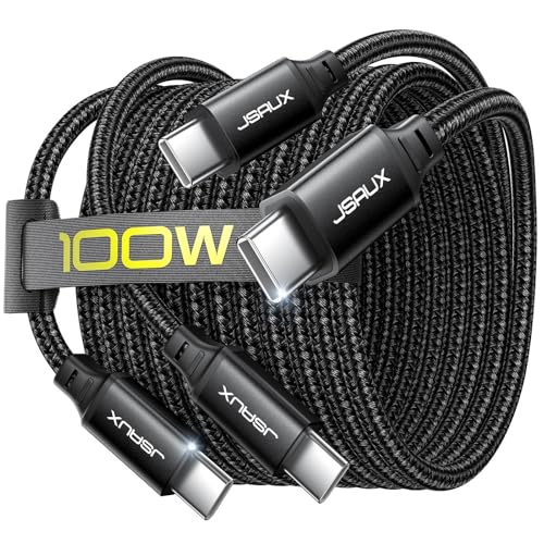 Image of JSAUX 100W USB C to USB C Cable [2-Pack 10FT], PD Fast Charging, Black | 100 Watt Fast Charger, Braided Type-C Cords for iPhone Air /17e /17 /16 /15 Series, Galaxy S /Note Series, MacBook and iPad