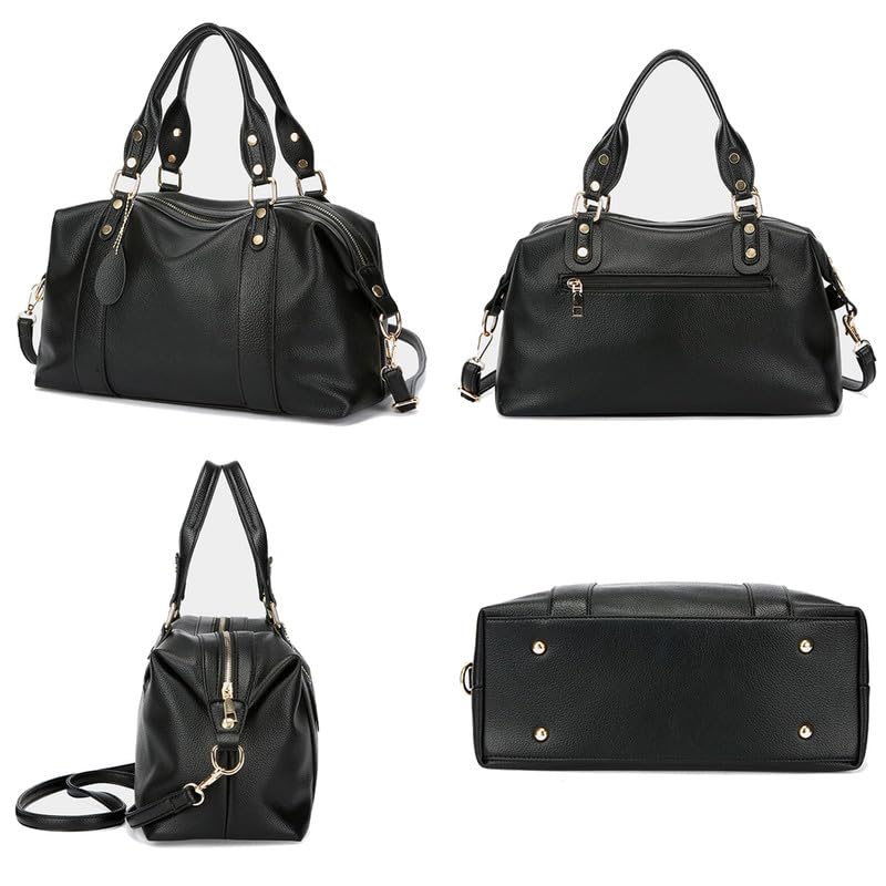 Hobo Bolso de Mano con Bandolera para Mujer en Cuero PU Bolso Hombro Bolso Bandolera Bolso de señora Mode Bolsos para Damas Mamá Boston Bolso Negro