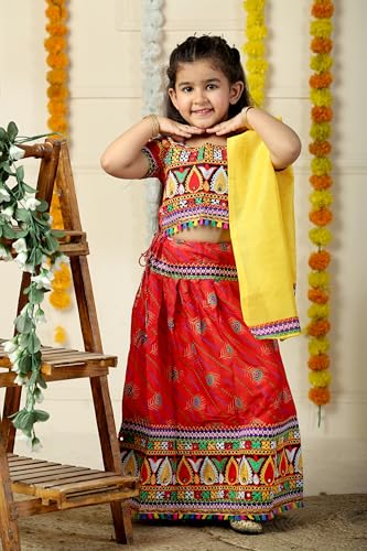 Image of AHHAAAA Kids Embroidered Traditional Ghoomar Lehenga Choli |Chania Choli|Radha Dress|Navratri /Dandiya /Garba Dress with Dupatta for Girls Y0040
