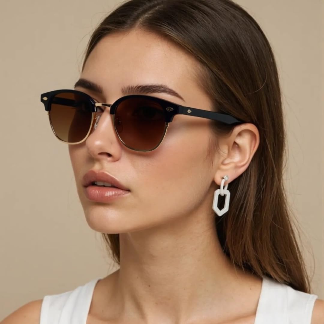 Occhiali da sole da donna Retro Classic Half Metal Round Frame Occhiali da sole da uomo Rivetto Metallo Acetato Uv400