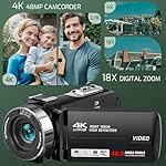 Camcorder Video Camera 4K Ultra 48MP Vlogging Camera for YouTube 18X Digital Zoom Camcorder Recorder 3.0" LCD Touch Screen IR Night Vision with Remote Control, 32GB SD Card, 2 Batteries - Image 2