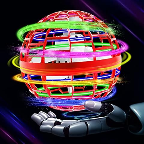 Flying Ball Toys,Hand Controlled Mini Drone Hover Ball RGB Light Boomerang with 360°Rotating LED Lights ,Rechargeable Flying Space Orb Toy for Kids Adults Gift, Flying Spinner Outdoor Indoor (Red) Cover