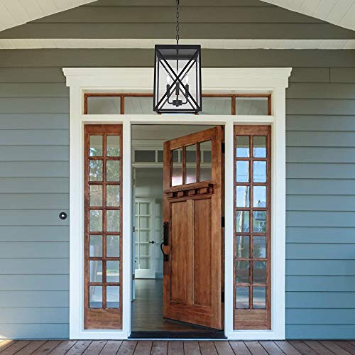 Melucee 3-Light Outdoor Chandelier Lighting Black Indoor Lantern Pendant Light Exterior Ceiling Light Fixtures With Clear Glass For Patio Porch Entryway #TOP2