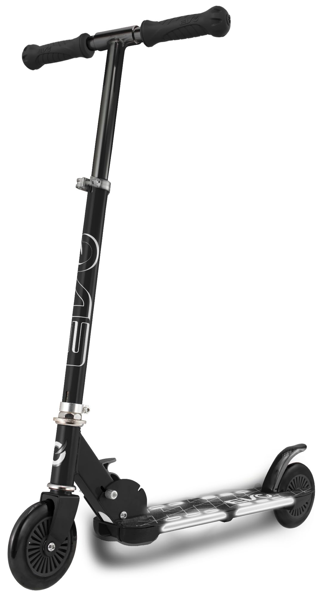 EVO Trottinette pliable et réglable à deux roues pour enfants, avec plateforme lumineuse, couleur noir