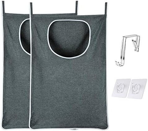 KINGSUSLAY Collapsible Washing Laundry Basket, 2 Pack Over Door Laundry Bag and Hanging Laundry Basket, Space Saving Door Hanging Hamper for Holding Dirty Laundry (89x56CM,Heather Grey)