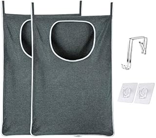 KINGSUSLAY Collapsible Washing Laundry Basket, 2 Pack Over Door Laundry Bag and Hanging Laundry Basket, Space Saving Door Hanging Hamper for Holding Dirty Laundry (89x56CM,Heather Grey)