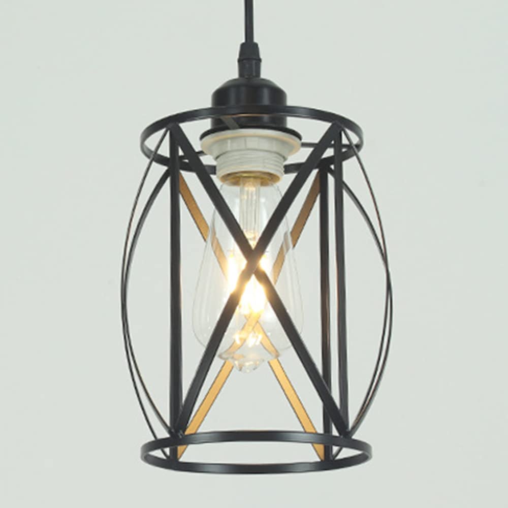 KXEcoLife Chandelier Light Retro Cage Ceiling Shades Metal Basket Lamp Vintage Rustic Black Wire Guard Hanging Lighting Fixture for Kitchen Island Loft Restaurant