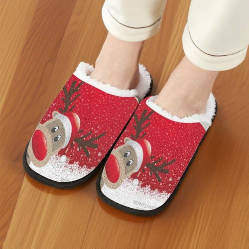 Warm House Slippers for Women Men Christmas Funny Reindeer Santa Snowman Xmas Tree Snowflake Slipper Plush Warm Winter Slip on Cozy Memory Foam House Shoes Holiday Party Gifts3