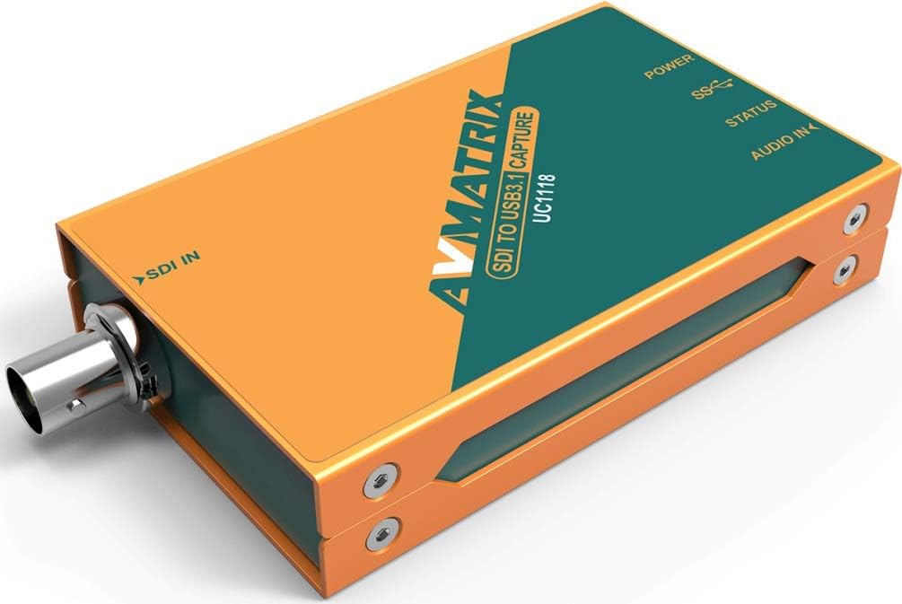 AVMATRIX UC1118 SDI to USB3.1 Type-C Uncompressed Video Capture; Plug-and-Play, Driver Free & Power Free; SDI in, and USB 3.1 Gen1 (USB3.0) Out; Automatic Input Signal Detection, Up to 1080p60