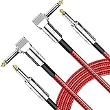Electric Guitar Cable 2 Pack (20 ft +10 ft), 1/4' TS Instrument Cable, Amp Guitar Cord for Acoustic Guitar, Electric Mandolin, Bass, Keyboard, Pro Audio, Speaker (Straight to Right Angle, Red+Black)