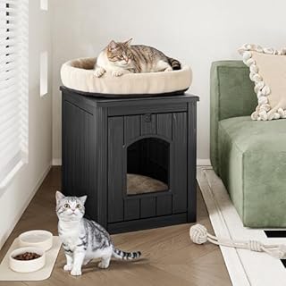 WTFGO Cat Litter Box Enclosure, Plastic Hidden Litter Box Side Table with Openable Front Door, Waterproof & Weatherproof Cat Box Enclosure Cabinet for Indoor & Outdoor Use (Black)