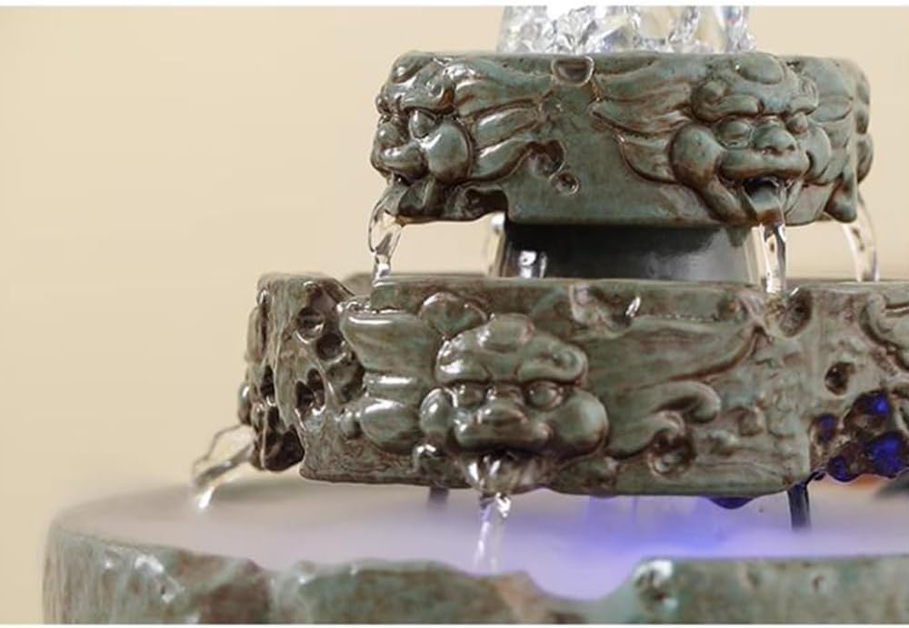 Tabletop Fountains Ceramic Running Water Ornament Meditation Indoor Fountain Relaxation Circulating Water Relaxation Fountains(Yellow)