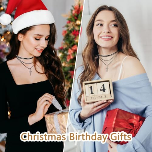 Flongo Womens Gothic Vintage Flannelette Rope Cross Rivet Choker Punk Collar Neckband3