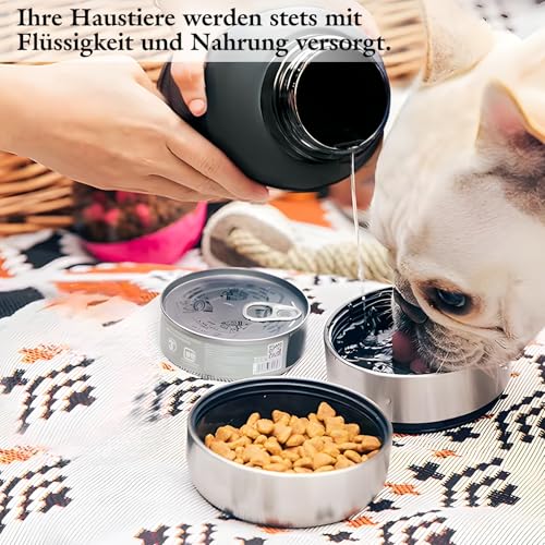 Trinkflasche Hunde 4 in 1, Isolierflasche aus Edelstahl, Hundezubehör für Reise, BPA-Frei, Wassernapf und Futternapf