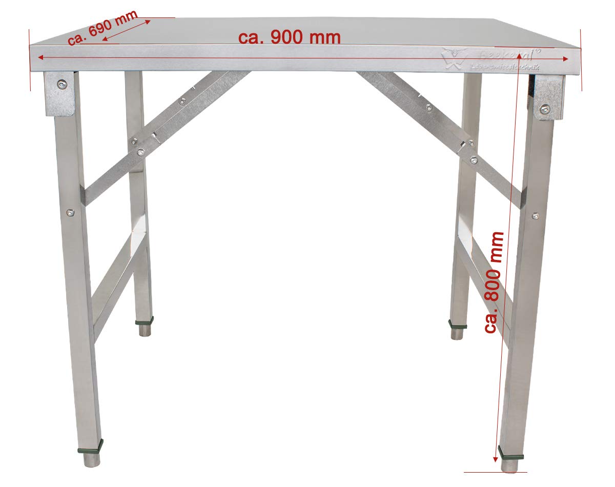 Beeketal 'BA90-70K' Edelstahl Küchen Arbeitstisch klappbar mit 110 kg Tragkraft und justierbaren Stellfüßen, Abmessung Klapptisch aufgebaut (L/B/H): ca. 900 x 690 x 800 mm
